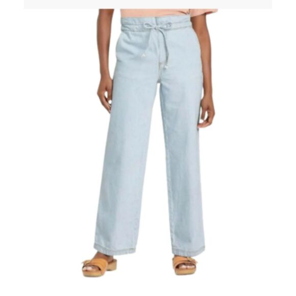 442 Universal Thread Women’s High-Rise Wide-Leg Drawstring Jeans Light Wash - Picture 1 of 6
